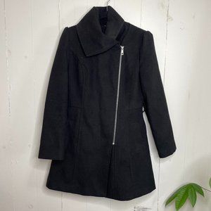 Classic Black Asymmetrical Coat, Zip Closure, size M